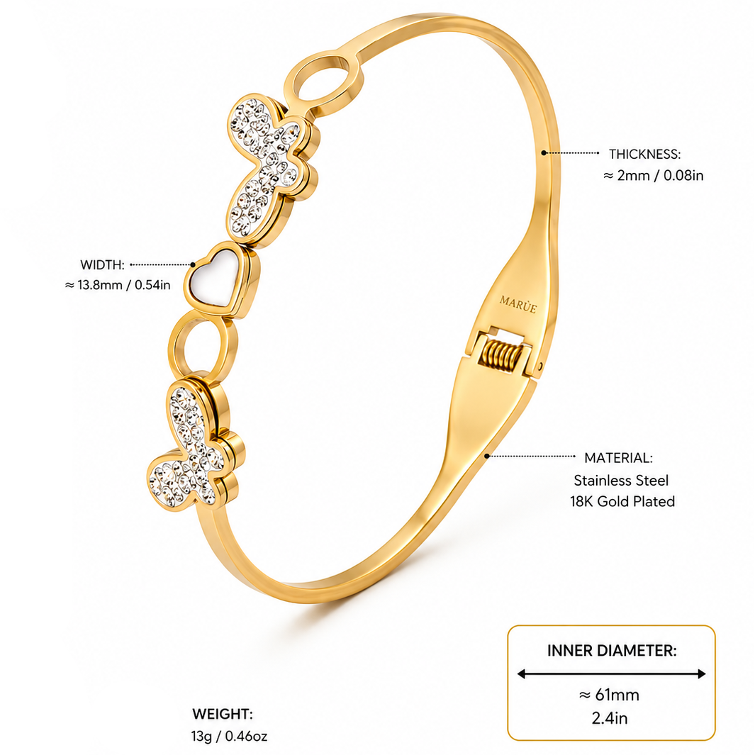 Gold bracelet with butterflies and heart - stainless steel