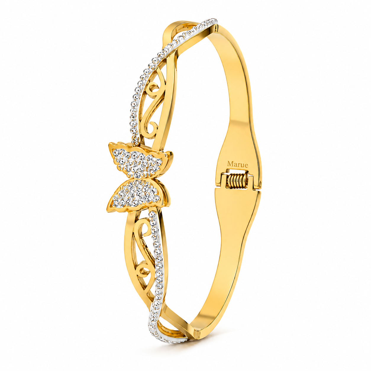 Crystal Butterfly Bangle Bracelet – 18K Gold Plated Stainless Steel, Hypoallergenic