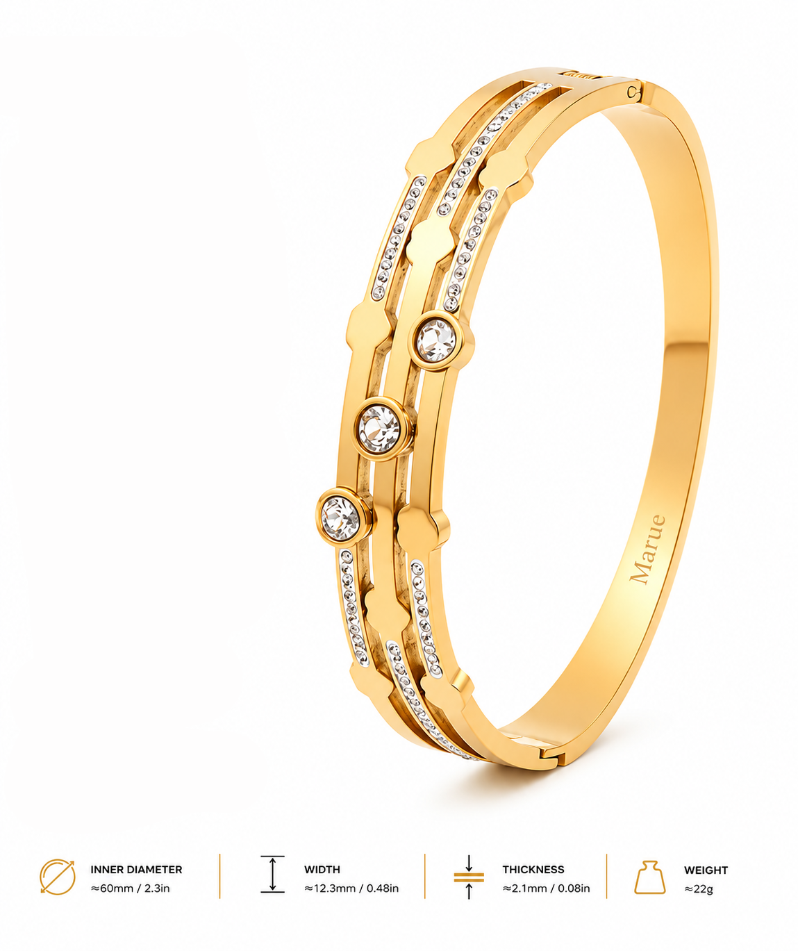 Golden bracelet with hearts and crystals
