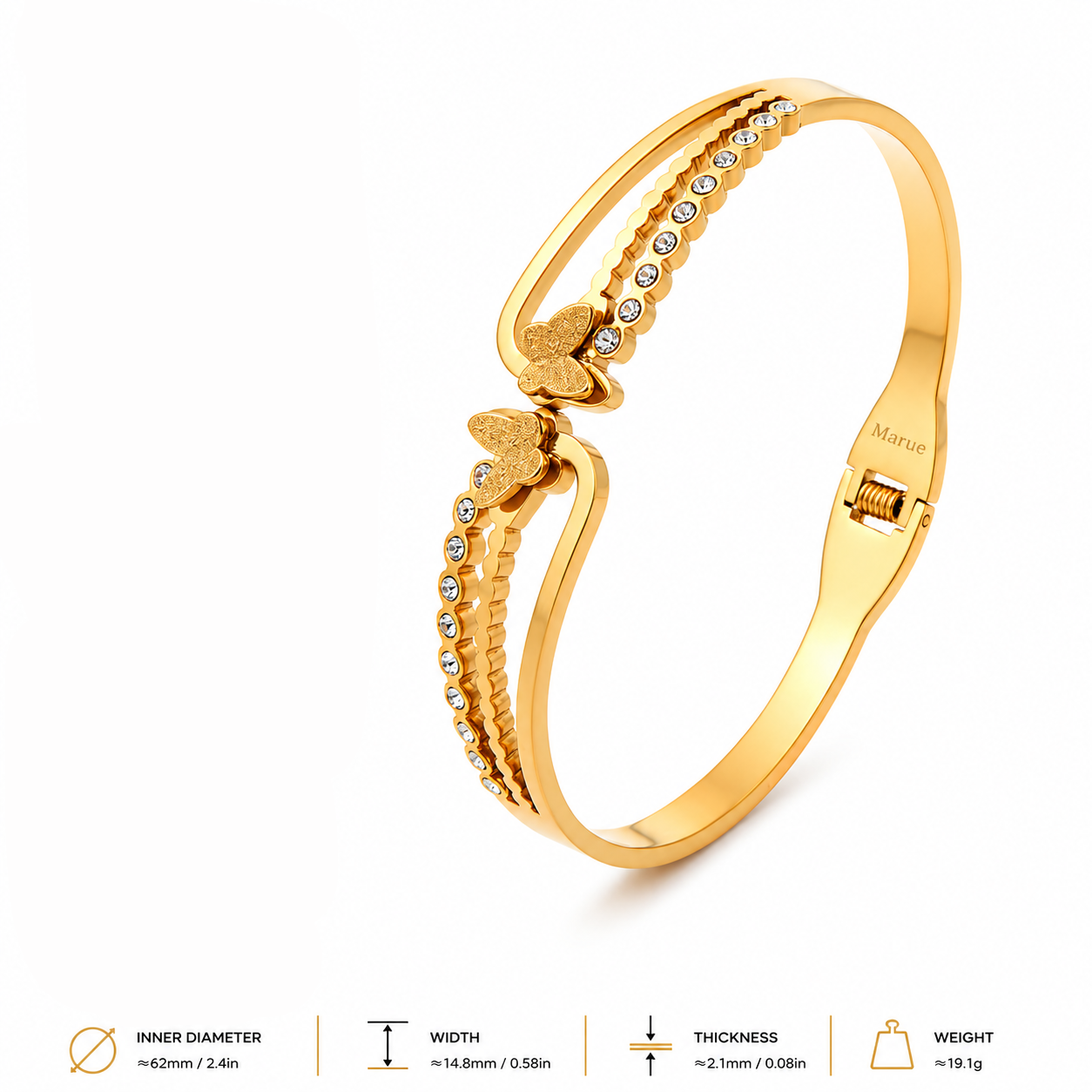 Gold bracelet with decorative butterflies