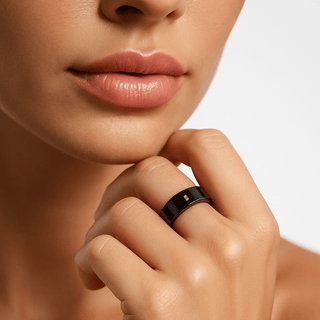Smart Ring - Fitness Ring for Men and Women, Android iOS shown on a woman's hand, highlighting style and technology.