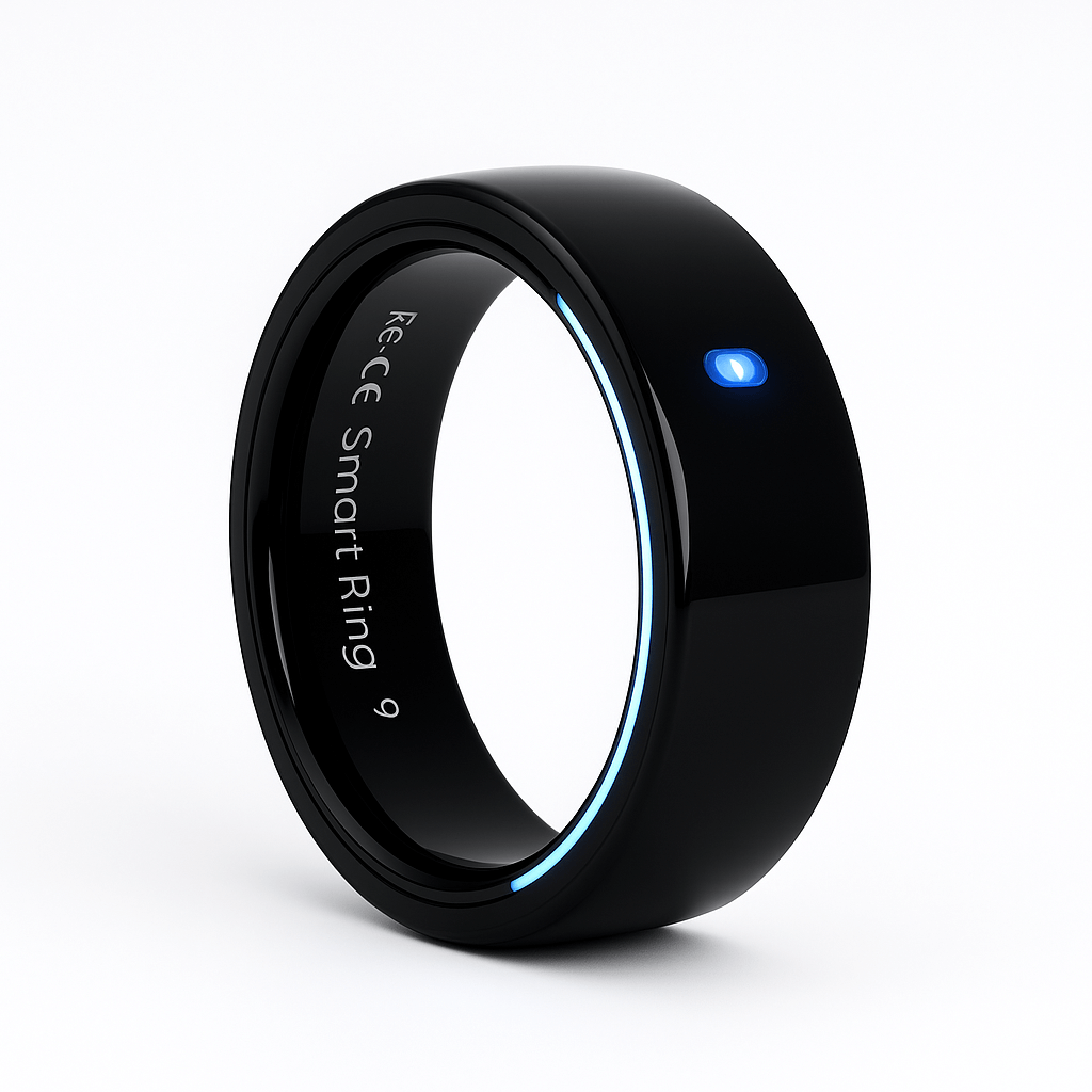 Smart Ring - Fitness Ring for Men and Women, Android iOS - Black ceramic design with LED indicator