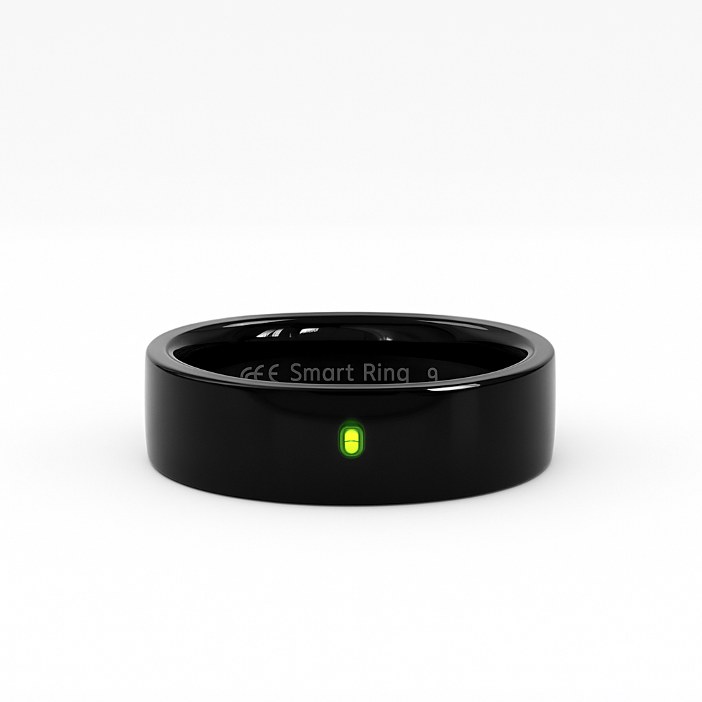 Smart Ring - Fitness Ring for Men and Women, Android iOS - sleek black design with green indicator light