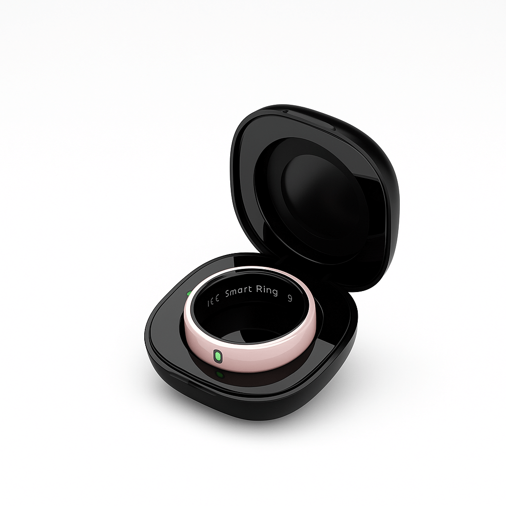 Smart Ring - Fitness Ring for Men and Women, Android iOS displayed in a sleek black case.