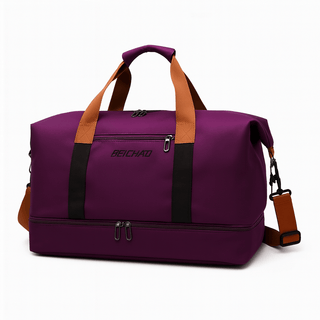 Gym Bag with Shoe Compartment in stylish purple design with durable straps and zipper features.