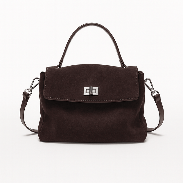 Suede Crossbody Bag featuring a rich brown hue and elegant design, crafted from genuine suede leather.
