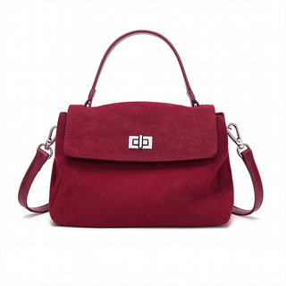 Suede Crossbody Bag in rich burgundy with a sleek design and elegant clasp, perfect for autumn and winter outfits.