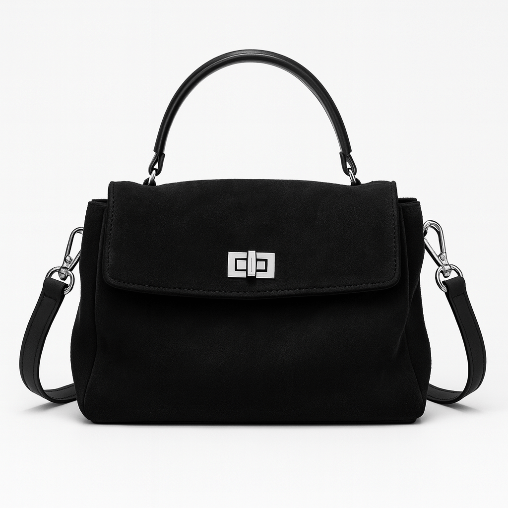 Suede Crossbody Bag made from genuine suede leather, featuring a stylish design and versatile wearability.