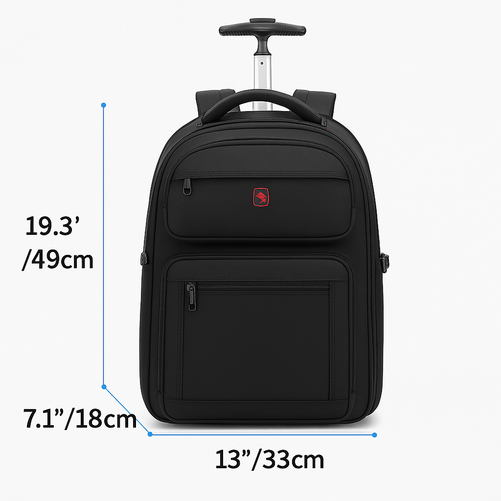 Travel Bag - Business Backpack featuring measurements of 19.3 inches height, 13 inches width, and 7.1 inches depth.