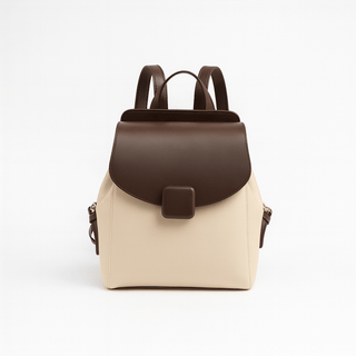 Mini Backpack for Women - Two-Tone Leather with a chic two-tone design in cream and brown.