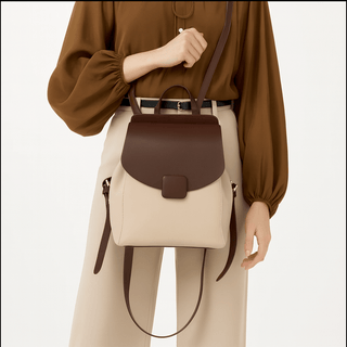Mini Backpack for Women - Two-Tone Leather, stylish leather backpack for women with divided compartments and elegant design.