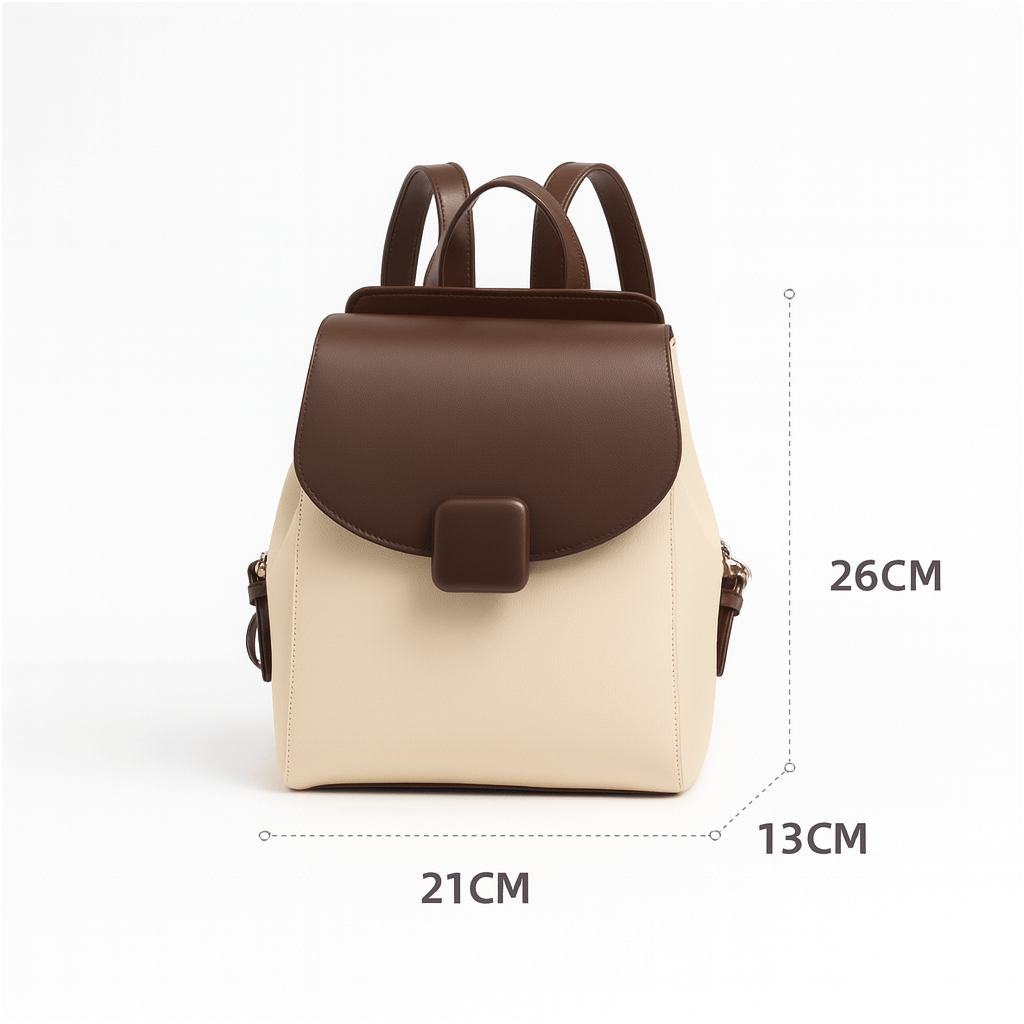 Mini Backpack for Women - Two-Tone Leather with dimensions 26CM height, 21CM width, and 13CM depth.