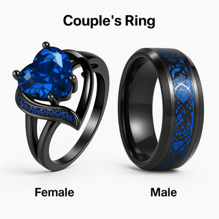 Fashion Couple Rings Stainless Steel set featuring a heart-shaped female ring and a sleek male band.