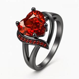 Stunning heart-shaped fashion couple rings stainless steel with red gemstone accents for couples.