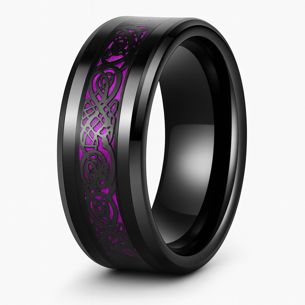 Fashion Couple Rings Stainless Steel with elegant purple and black design, perfect for engagements or anniversaries.