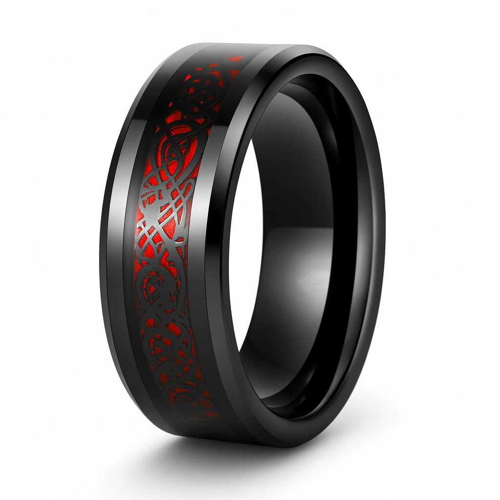 Fashion Couple Rings Stainless Steel black ring with red engraved design for couples