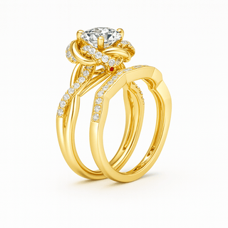 Gold ring with diamond on a white background