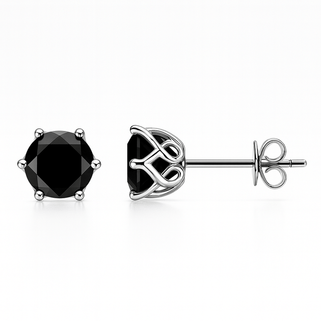 Black gemstone stud earrings on a white background