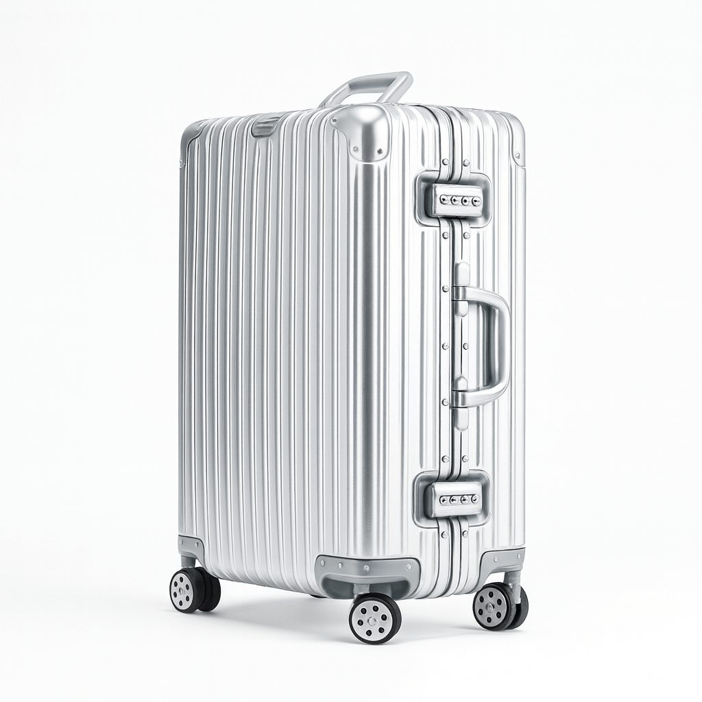 Suitcase Aluminum – TSA Lock, Spinner Wheels - Durable silver carry-on luggage with 360° spinner wheels.