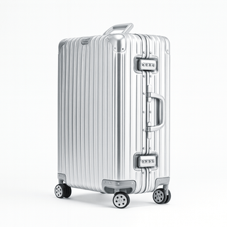 Suitcase Aluminum – TSA Lock, Spinner Wheels - Durable silver carry-on luggage with 360° spinner wheels.
