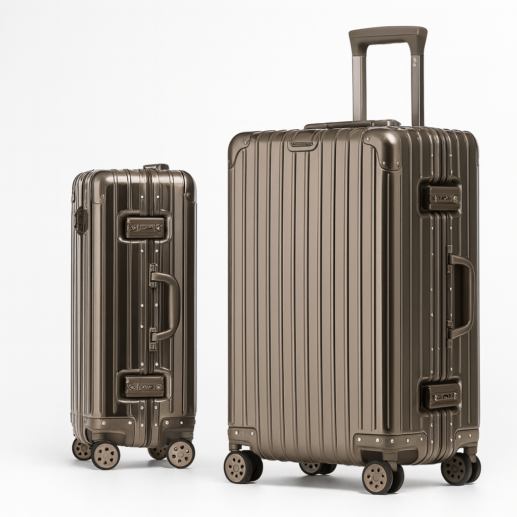 Suitcase Aluminum – TSA Lock, Spinner Wheels, showcasing a set of durable aluminum carry-on suitcases.