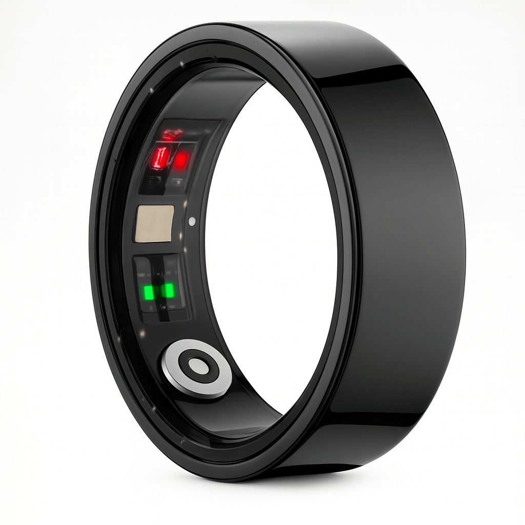 Stainless Steel Smart Ring - Fitness and Health Tracker for Android iOS, sleek design with health monitoring features.