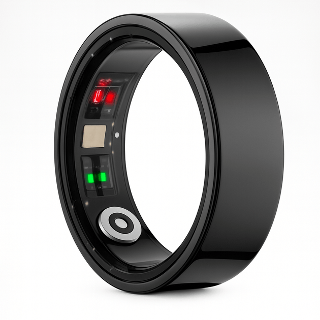 Stainless Steel Smart Ring - Fitness and Health Tracker for Android iOS, sleek design with health monitoring features.
