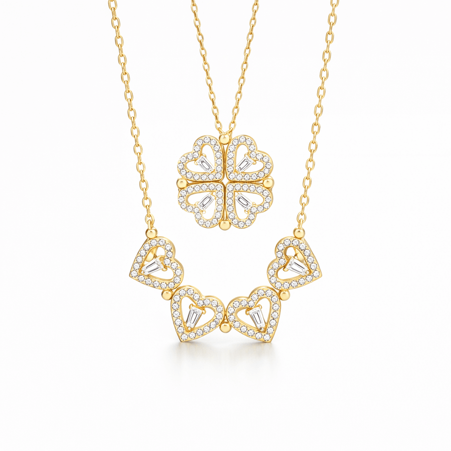Crystal Clover Heart Magnetic Necklace 925 Sterling Silver