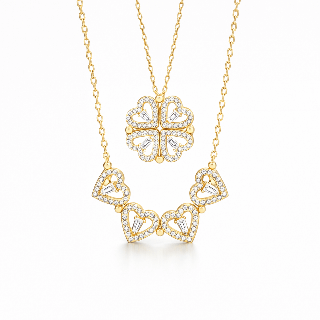 Crystal Clover Heart Magnetic Necklace 925 Sterling Silver