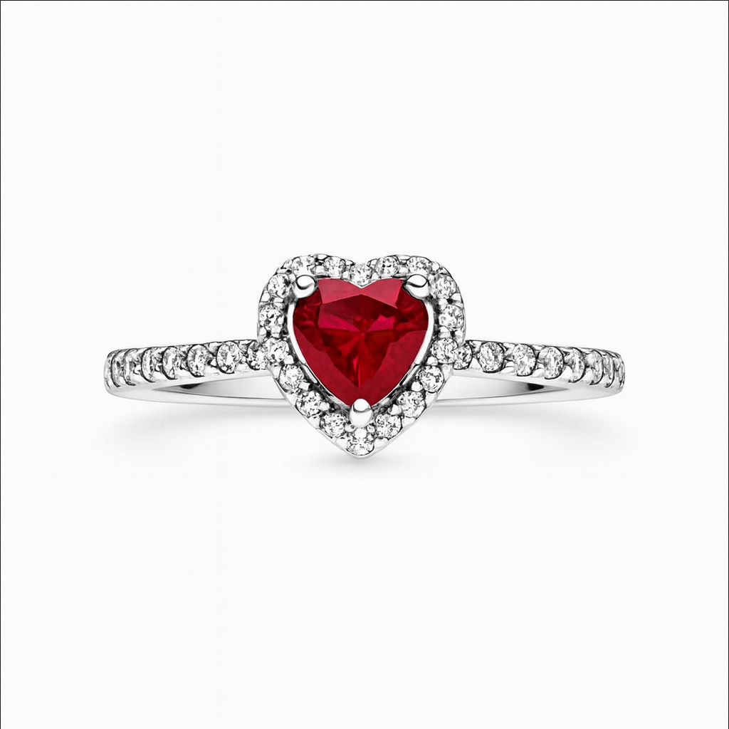 Ring Red Embossed Heart 925 Sterling Silver