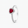 Ring Red Embossed Heart 925 Sterling Silver