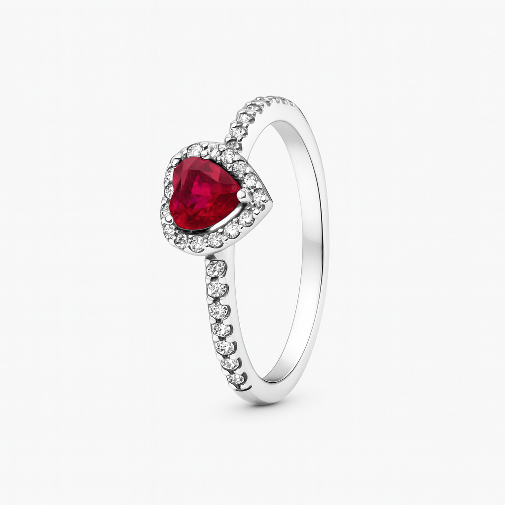 Ring Red Embossed Heart 925 Sterling Silver