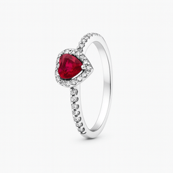 Ring Red Embossed Heart 925 Sterling Silver