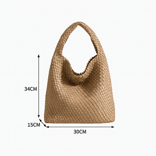 Woven Shoulder Bag - Criss-Cross Design in natural color, measuring 34CM x 30CM, featuring a stylish woven texture.