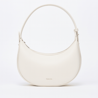 Stylish Half Moon Bag in soft cream PU material with shoulder strap and zipper closure for women.
