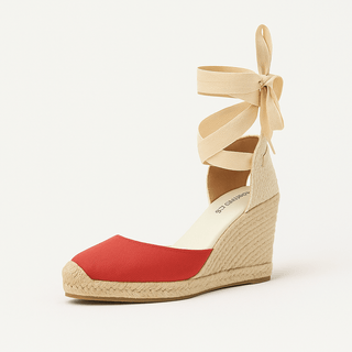 Red espadrillas sandals with ankle strap and wedge heel for women, perfect for casual and leisure wear.