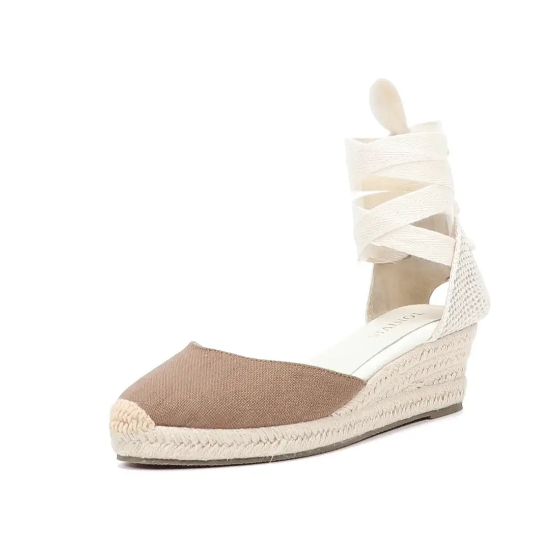Espadrillas sandals, brown color, women's ankle strap lace-up wedges for casual and leisure wear.