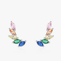 Feather Zircon Crystal Stud Earrings 925 Sterling Silver with colorful zircon stones in a stylish design.
