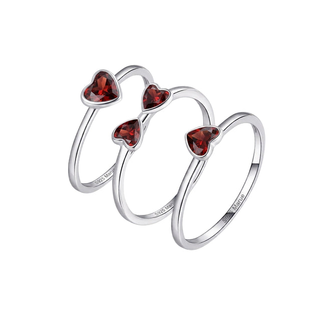 Four-Leaf Clover Ring Set with Red Garnet Hearts – 925 Silver