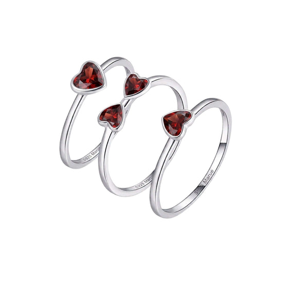 Four-Leaf Clover Ring Set with Red Garnet Hearts – 925 Silver