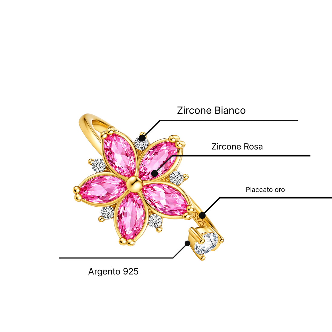 Anello Fiore Girevole Anti-Stress in Argento 925 Dorato