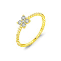 Four Leaf Clover Moissanite Ring 925 Sterling Silver in yellow gold with sparkling stones.