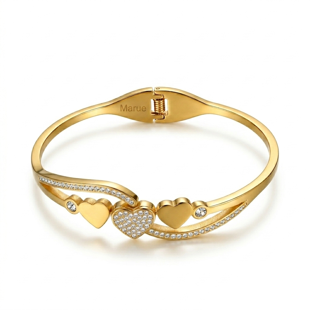 Bangle with Hearts and Crystal Pavé