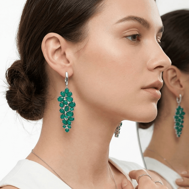 Pendientes colgantes de flor - Topacio azul Londres natural