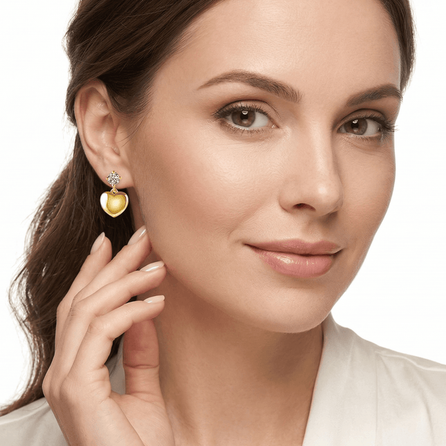 Heart Shape Drop Earrings 14K Gold