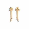 Drop Earrings 18K Gold Stainless Steel  with Long Chain Tassel & White Zirconia