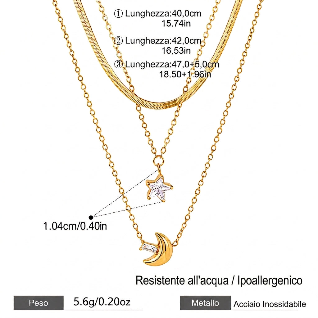 Moon and Star Necklace Set