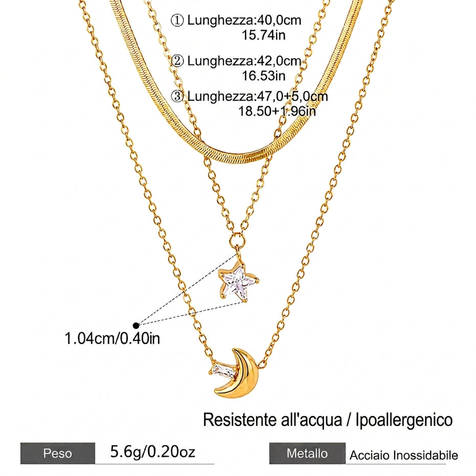 Moon and Star Necklace Set
