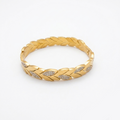 Bangle Gold-Plated Laurel Leaf with Crystal Pavé