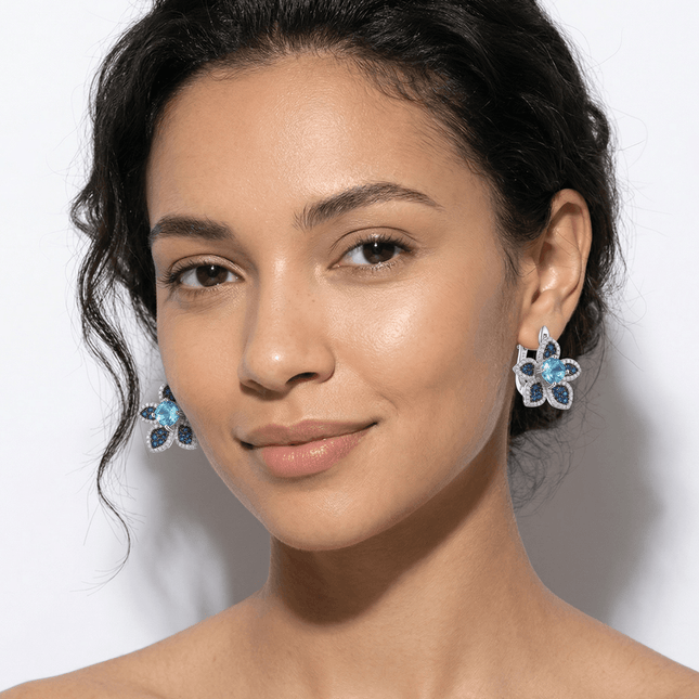 Flower Stud Earrings Amethyst Gemstones